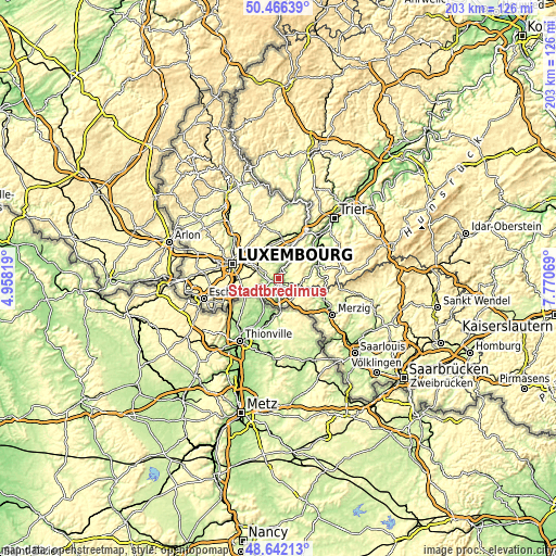 Topographic map of Stadtbredimus