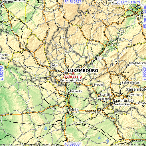 Topographic map of Schrassig