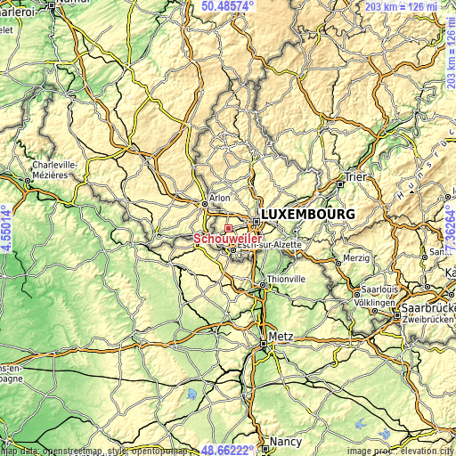 Topographic map of Schouweiler