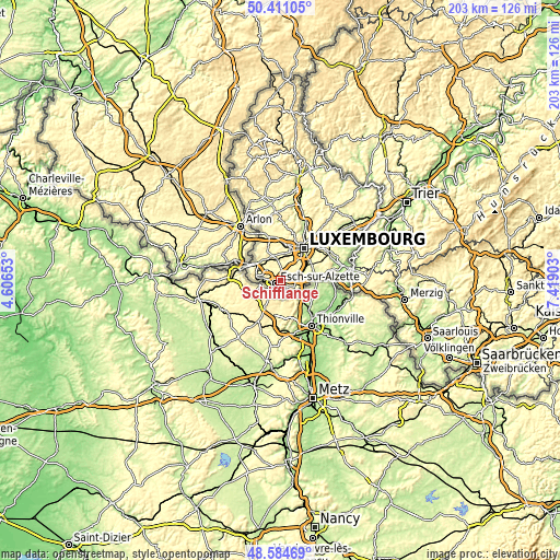 Topographic map of Schifflange