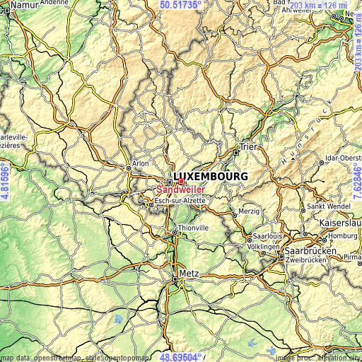Topographic map of Sandweiler
