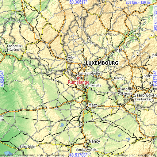 Topographic map of Rumelange