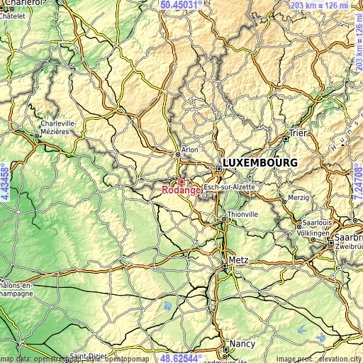Topographic map of Rodange