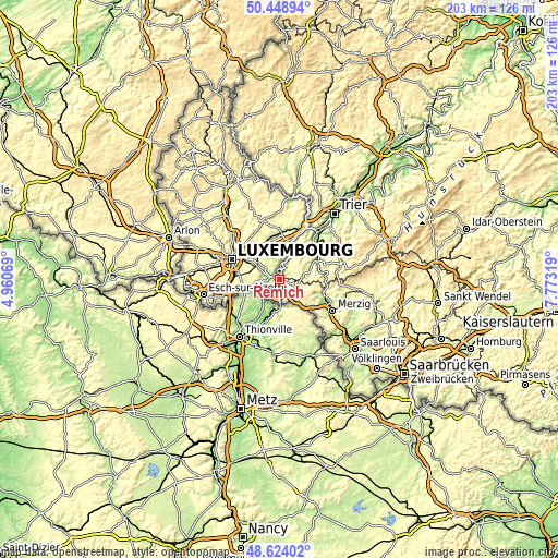 Topographic map of Remich