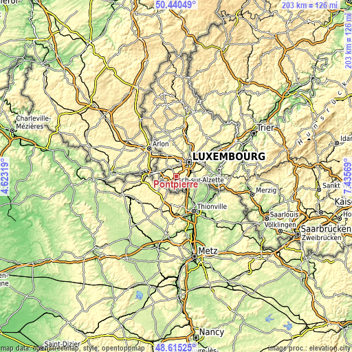 Topographic map of Pontpierre
