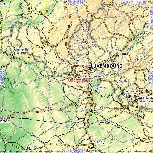 Topographic map of Obercorn