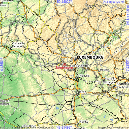 Topographic map of Niedercorn