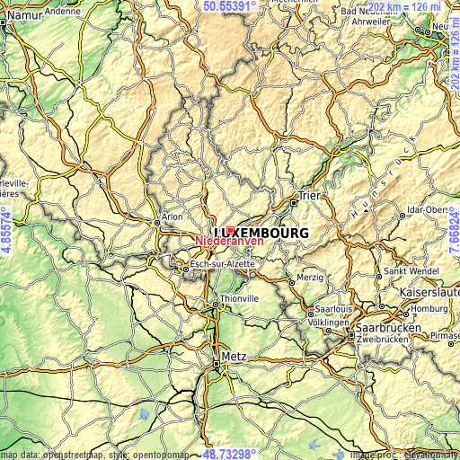Topographic map of Niederanven