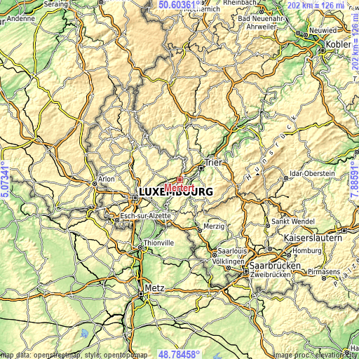 Topographic map of Mertert