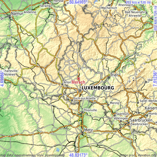 Topographic map of Mersch