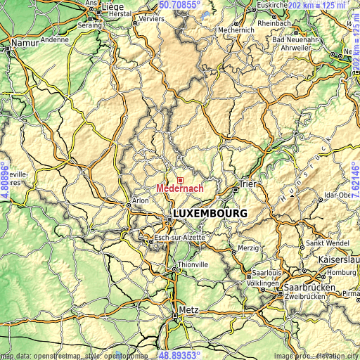 Topographic map of Medernach