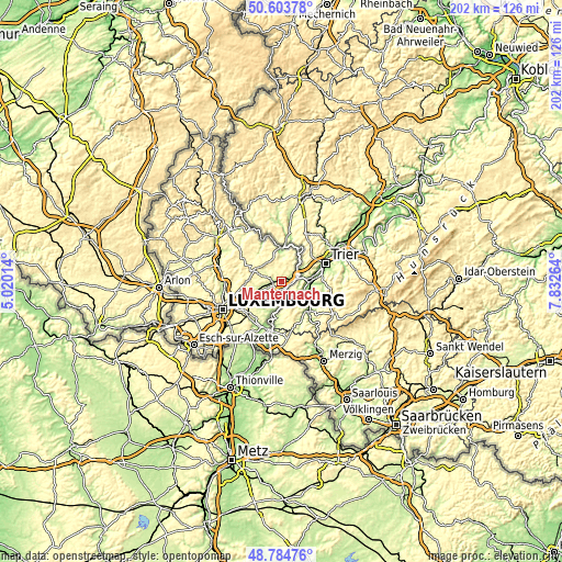 Topographic map of Manternach