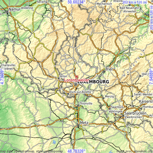 Topographic map of Lorentzweiler