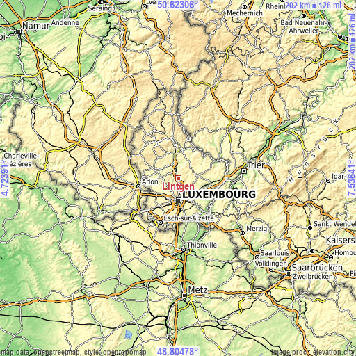 Topographic map of Lintgen