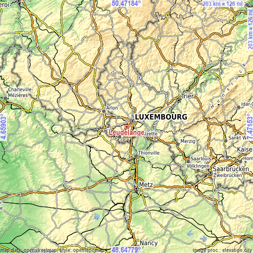Topographic map of Leudelange