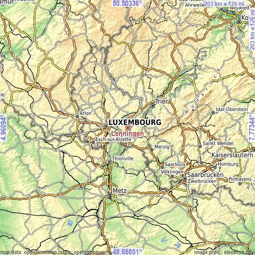 Topographic map of Lenningen