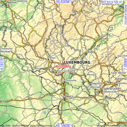 Topographic map of Kirchberg