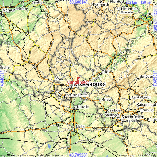 Topographic map of Junglinster