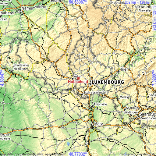 Topographic map of Hobscheid