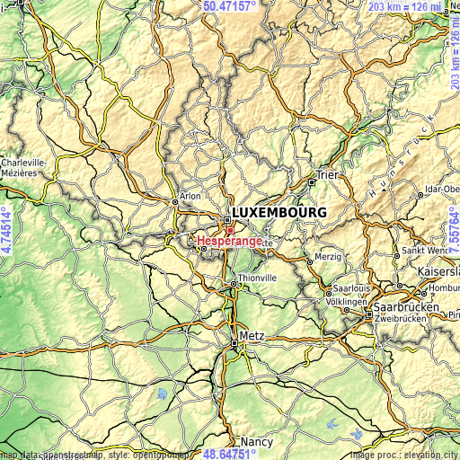 Topographic map of Hesperange
