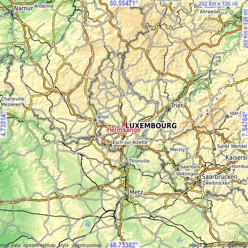 Topographic map of Helmsange