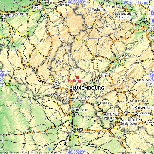 Topographic map of Heffingen