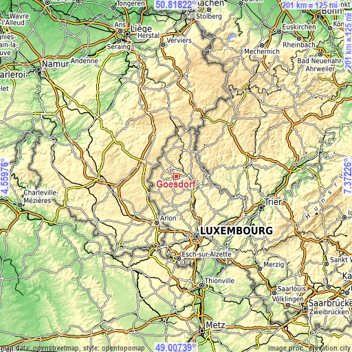 Topographic map of Goesdorf