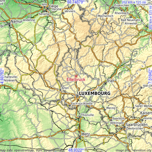 Topographic map of Ettelbruck