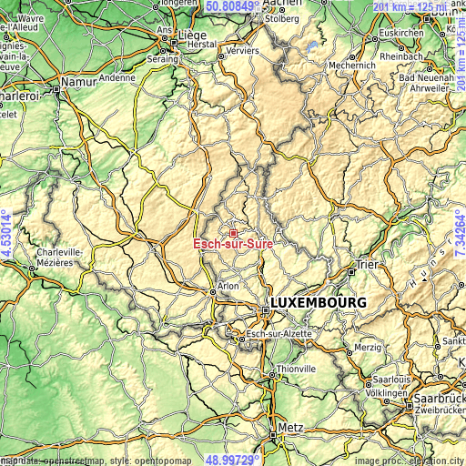 Topographic map of Esch-sur-Sûre