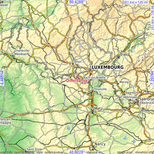 Topographic map of Differdange