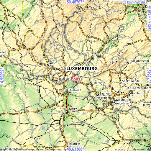 Topographic map of Bous
