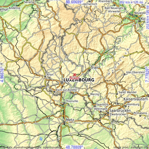 Topographic map of Biwer