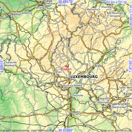 Topographic map of Bissen