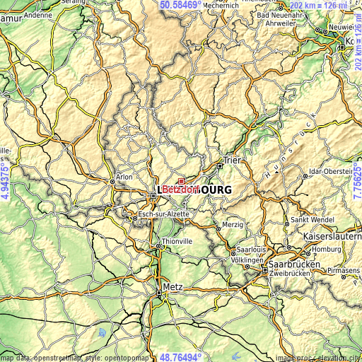 Topographic map of Betzdorf