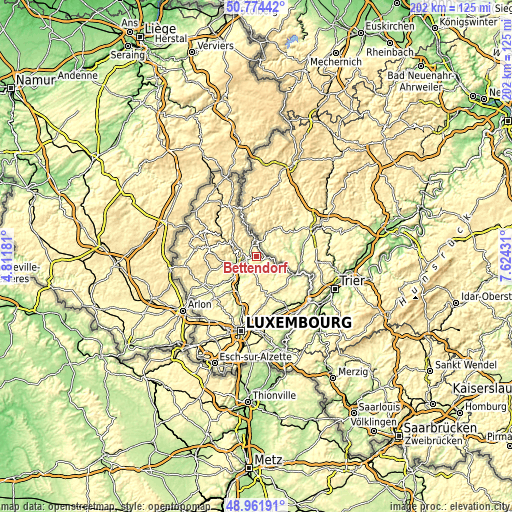 Topographic map of Bettendorf