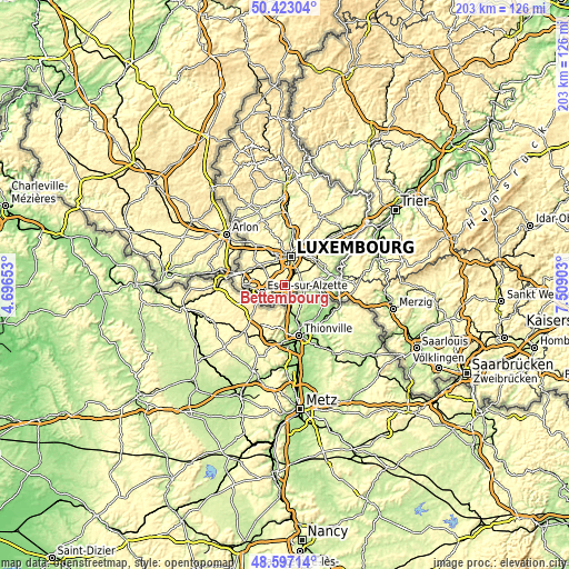 Topographic map of Bettembourg