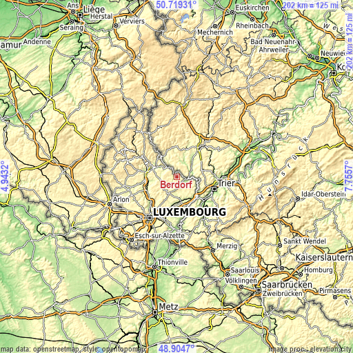 Topographic map of Berdorf