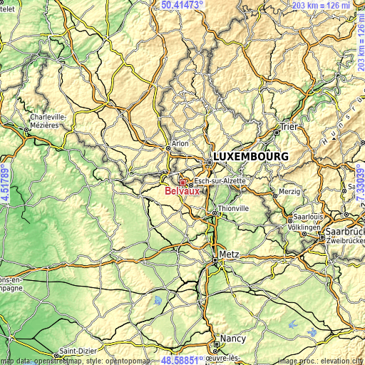 Topographic map of Belvaux