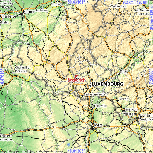 Topographic map of Beckerich