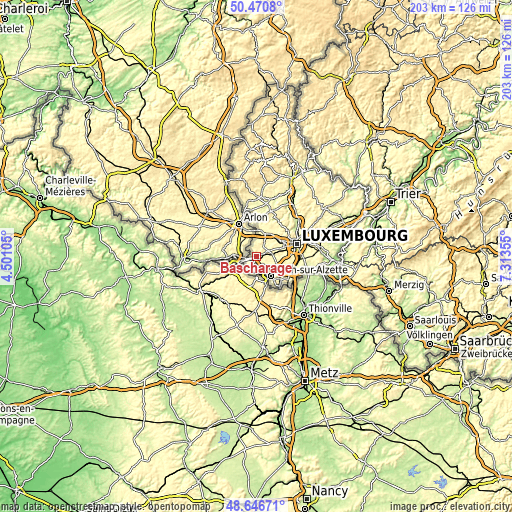 Topographic map of Bascharage