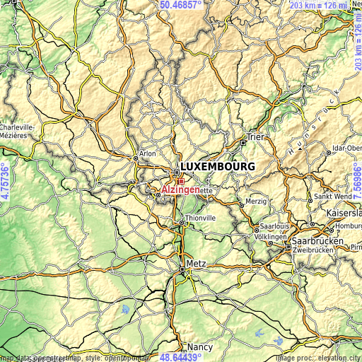 Topographic map of Alzingen
