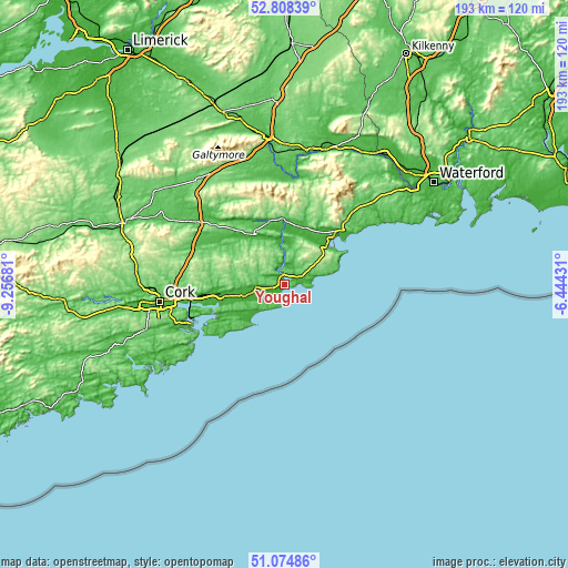 Topographic map of Youghal