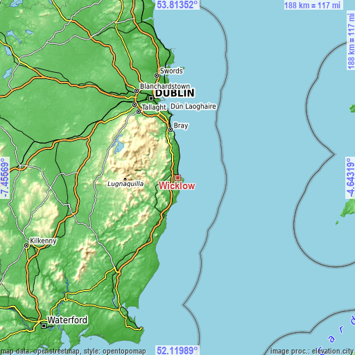 Topographic map of Wicklow