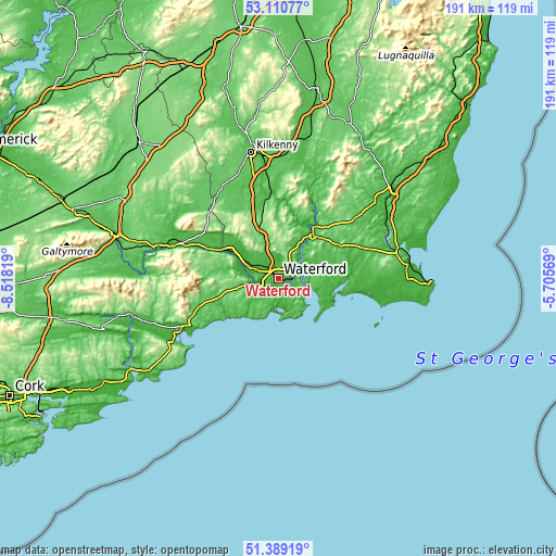 Topographic map of Waterford
