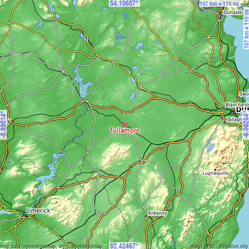 Topographic map of Tullamore