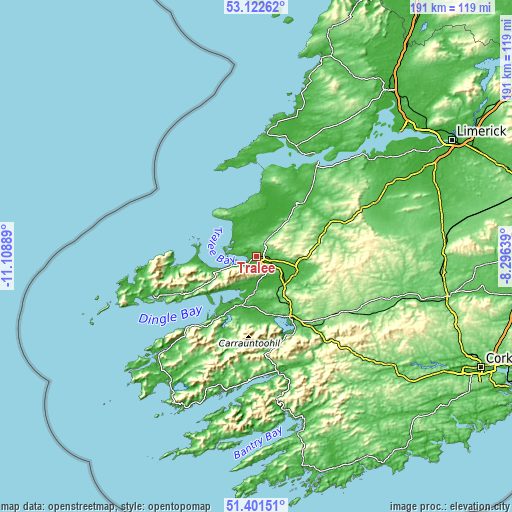 Topographic map of Tralee