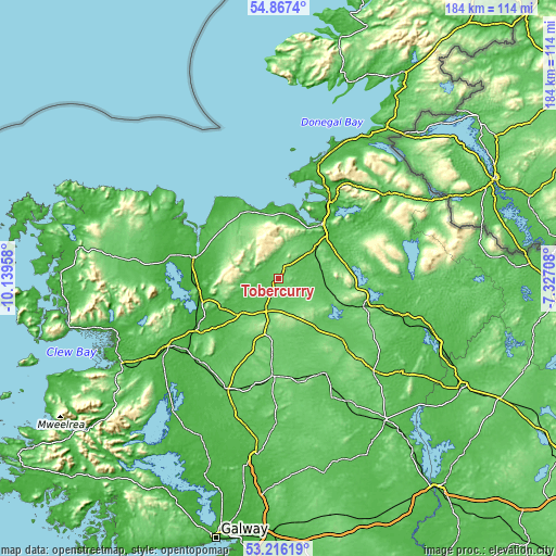 Topographic map of Tobercurry