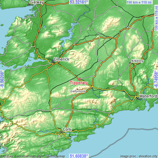 Topographic map of Tipperary
