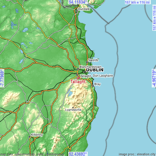 Topographic map of Tallaght