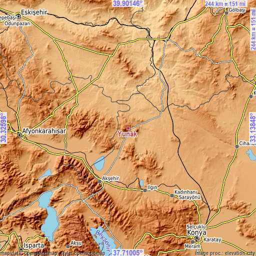 Topographic map of Yunak